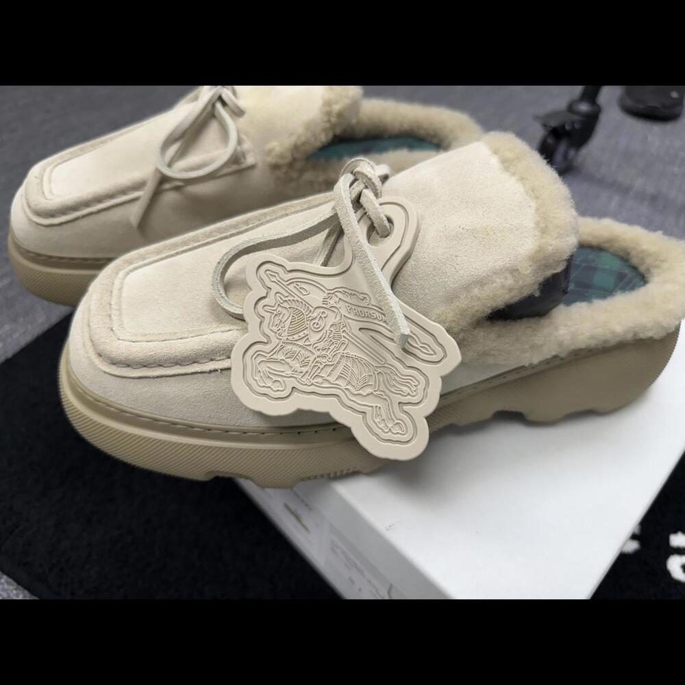 Burberry Suede Shearling Stony Mules Size 41